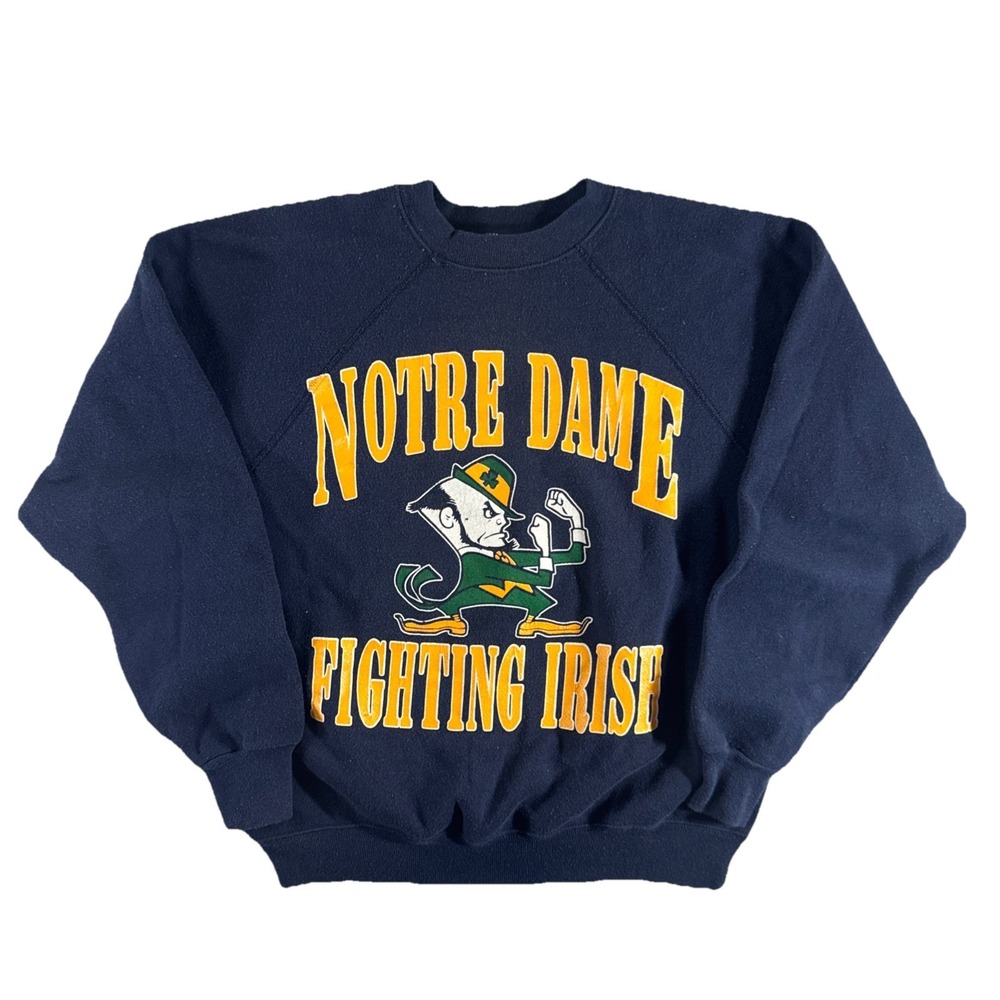 Vintage Notre‎ Dame Fighting Irish Crewneck Sweater Men's Small Navy 80s USA